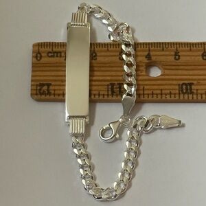 925 Silver 8.25” bracelet Id plate name bar cuban link links chain 8.25 inches